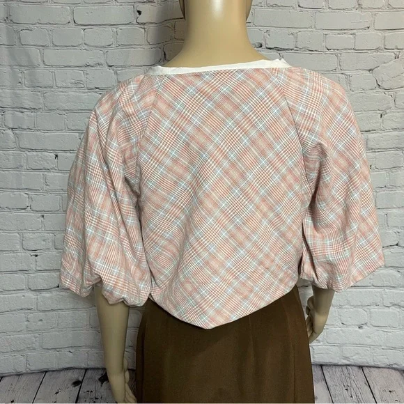 NWT New dRA Plaid Puff Sleeve Crop Top Size L - Picture 5 of 10